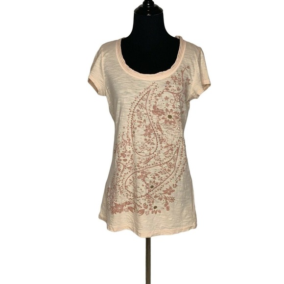 Ann Taylor Loft Peach Embellished Short Sleeved Top Size Small - Picture 6 of 6